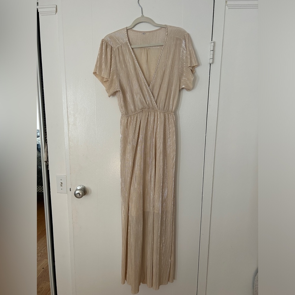 Baltic Born Pleated Champagne Maxi Dress Cocktail Fancy Event New Years Eve - Picture 4 of 11